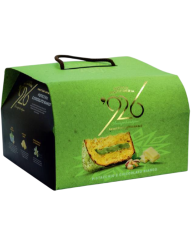 Panettone Artigianale Pistacchio e Cioccolato Bianco Scatola 1Kg Tre Janas