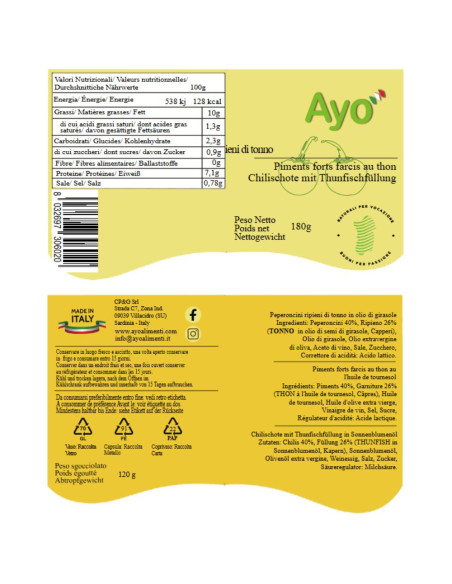 Peperoncini Ripieni con Tonno e Capperi 180g Ayo