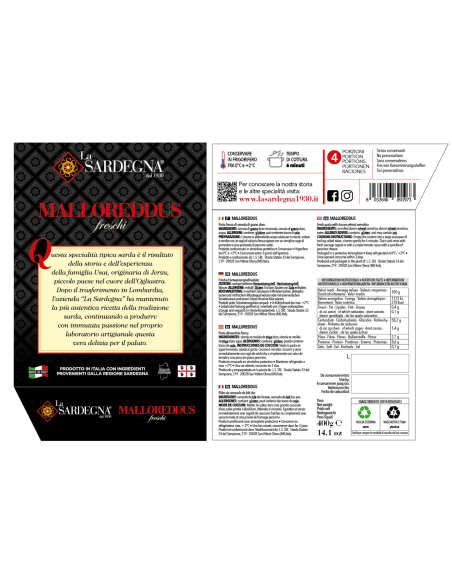 Malloreddus Freschi 400g La SARDEGNA